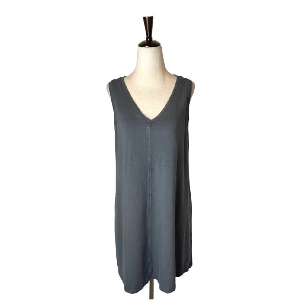 Flax Gray Jersey Knit V Neck Sleeveless Mini Tunic Dress‎ Size M